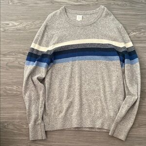 Heather Gray and Blue Striped Crewneck Sweater